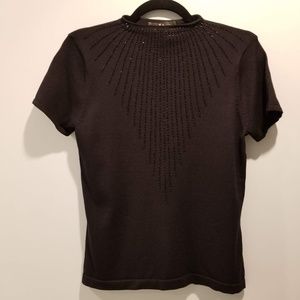 John Roberts Silk Blend Black Sequin Mock Neck Top